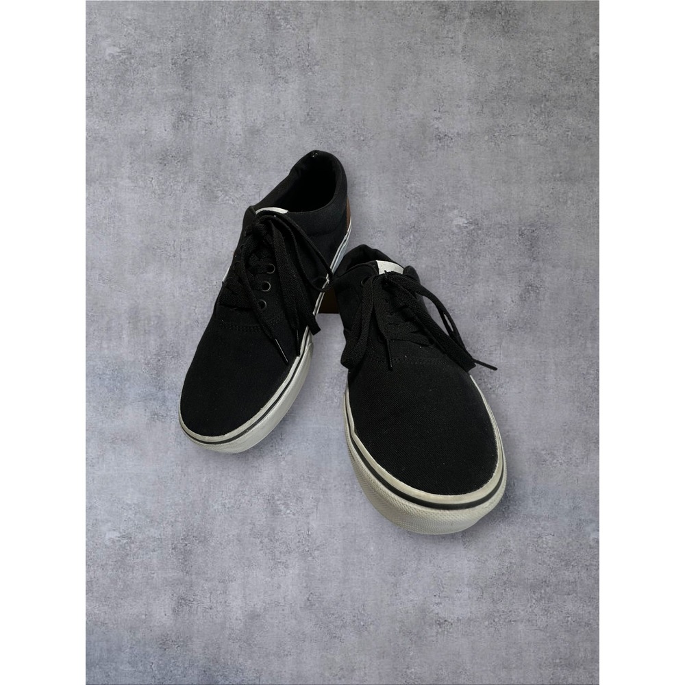 Vans Era Sneakers Mens 10 Black Canvas Low Top Brown Leather Heel Skate Shoes